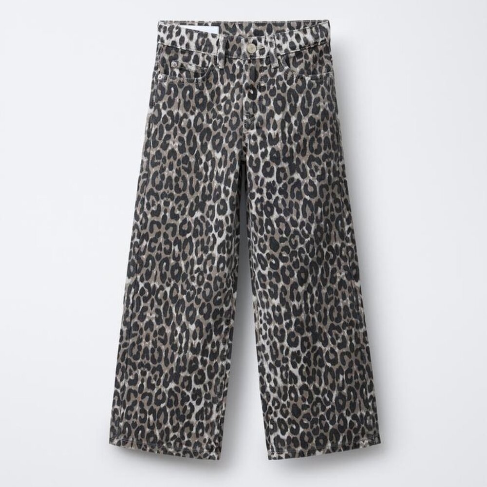 Zara Kids Girls Animal Print Wide Leg Denim Pants Jeans 12-13